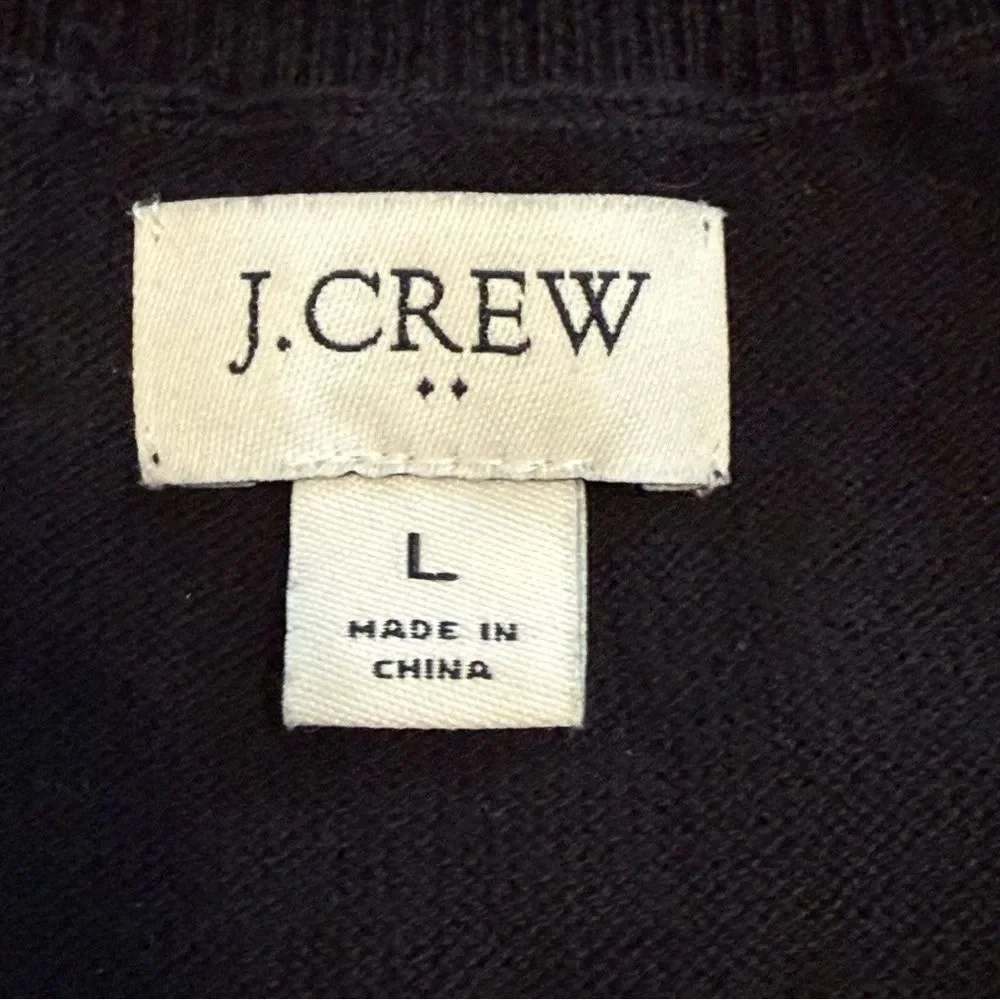 J. Crew Black Cotton Ruffle Rhinestone Sweater Size Large